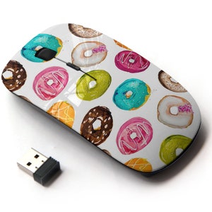 Watercolor Donuts Icon Pattern Print - Ratón inalámbrico, ratón óptico portátil 2.4G con receptor Nano USB para niños, niños.