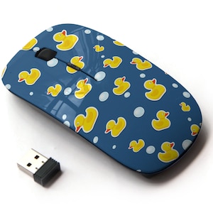 Lindo patrón de impresión de pato de goma- ratón inalámbrico, ratón óptico portátil 2.4G con receptor Nano USB para niños, niños.