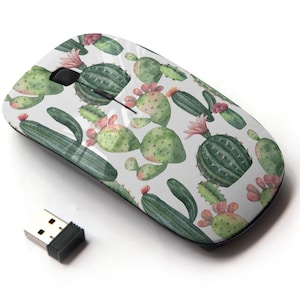 Patrón suculento de cactus de acuarela - Ratón inalámbrico, ratón óptico portátil 2.4G con receptor Nano USB para niños, niños.