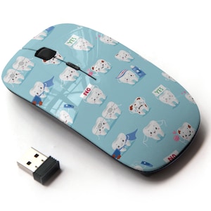 Tooth Character Dental Clinic Theme Pattern Print - Ratón inalámbrico, ratón óptico portátil 2.4G con receptor Nano USB para niños, niños.