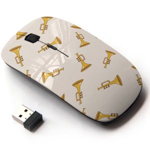 Impresión de patrón de icono de dibujos animados de trompeta de música: mouse inalámbrico, mouse óptico portátil 2.4G con receptor Nano USB para niños, niños.