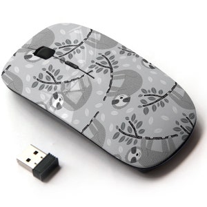Lindo patrón de perezosos somnolientos: mouse inalámbrico, mouse óptico portátil 2.4G con receptor Nano USB para niños, niños.