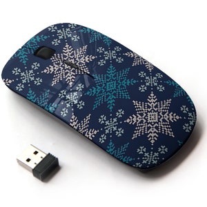 Patrón de copos de nieve de punto de vacaciones de invierno: mouse inalámbrico, mouse óptico portátil 2.4G con receptor Nano USB para niños, niños.
