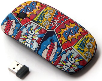 Retro Pop Art Comic Shout Pattern - Wireless Mouse, 2.4G Portable Optical Mouse with Nano USB Receiver for Kids, Children.