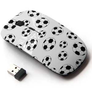 Impresión de patrones de iconos de pelota de fútbol- Ratón inalámbrico, ratón óptico portátil 2.4G con receptor Nano USB para niños, niños.