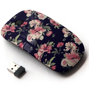 Acuarela Flores florales en patrón - Ratón inalámbrico, ratón óptico portátil 2.4G con receptor Nano USB para niños, niños.