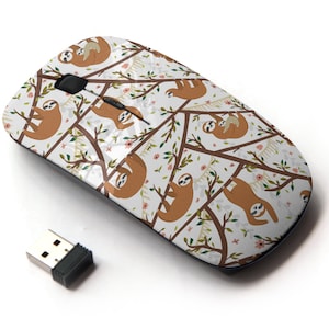 Patrón de perezosos divertidos: mouse inalámbrico, mouse óptico portátil 2.4G con receptor Nano USB para niños, niños.