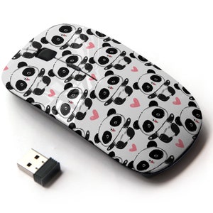 Cute Panda Cartoon Print - Ratón inalámbrico, ratón óptico portátil 2.4G con receptor Nano USB para niños, niños.