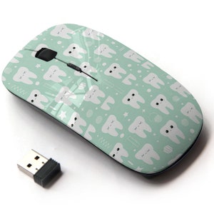 Lindo doodle dientes Odontología Patrón de cuidado de la salud - Ratón inalámbrico, ratón óptico portátil 2.4G con receptor Nano USB para niños, niños.