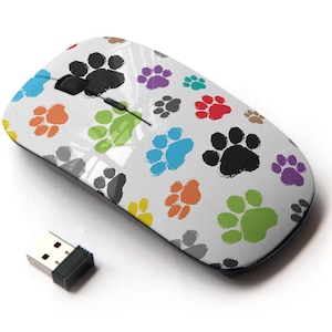 Silueta colorida Animal Paw Icons Pattern Print - Ratón inalámbrico, ratón óptico portátil 2.4G con receptor Nano USB para niños, niños.