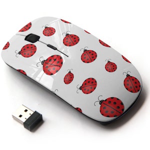 Ladybugs Icons Print - Ratón inalámbrico, ratón óptico portátil 2.4G con receptor Nano USB para niños, niños.