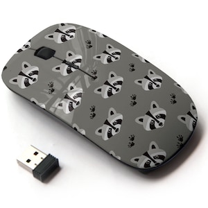 Lindo mapache en patrón de impresión - ratón inalámbrico, ratón óptico portátil 2.4G con receptor Nano USB para niños, niños.