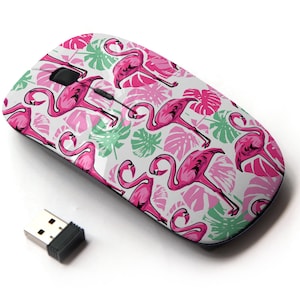Flamingo Tropical Design On Pattern - Ratón inalámbrico, ratón óptico portátil 2.4G con receptor Nano USB para niños, niños.