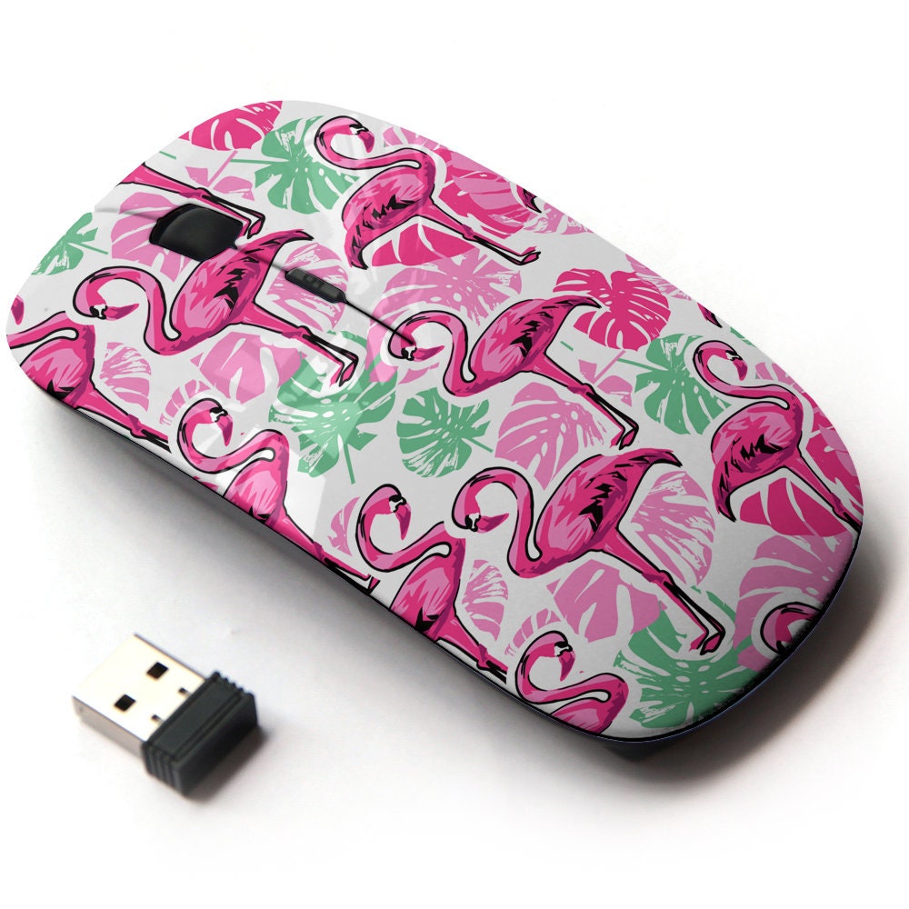 Flamingo Tropical Design On Pattern - Wireless Mouse, 2.4G Portable Optical Mouse with Nano USB Receiver for Kids, Children.