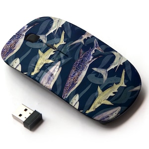 Sharks Variety Blue Tiger Whale Pattern - Ratón inalámbrico, ratón óptico portátil 2.4G con receptor Nano USB para niños, niños.