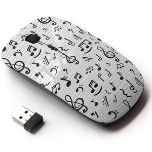 Patrón de notas musicales- Ratón inalámbrico, ratón óptico portátil 2.4G con receptor Nano USB para niños, niños.