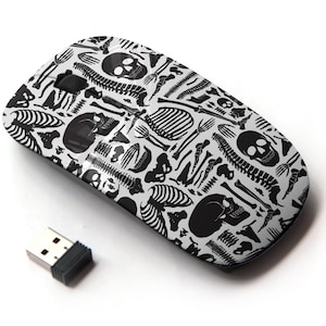 Patrón de impresiones de esqueleto humano monocromo: mouse inalámbrico, mouse óptico portátil 2.4G con receptor Nano USB para niños, niños.