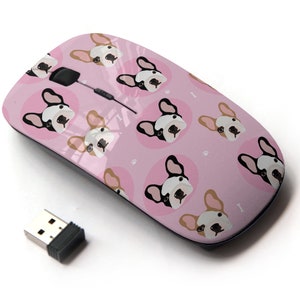 Lindos Bulldogs franceses en patrón de impresión - Ratón inalámbrico, ratón óptico portátil 2.4G con receptor Nano USB para niños, niños.
