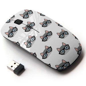 Lindo gato con gafas en la impresión - ratón inalámbrico, ratón óptico portátil 2.4G con receptor Nano USB para niños, niños.