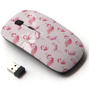 Linda acuarela Flamingo en la impresión del patrón - Ratón inalámbrico, ratón óptico portátil 2.4G con receptor Nano USB para niños, niños.