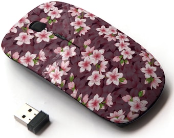 Japanese Cherry Blossom Pattern Print - Wireless Mouse, 2.4G Portable Optical Mouse with Nano USB Receiver for Kids, Children.