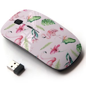 Hermoso patrón de impresión Flamingo aislado de Pical - Ratón inalámbrico, ratón óptico portátil 2.4G con receptor Nano USB para niños, niños.