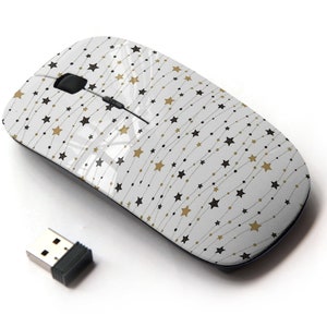 Lindo patrón de impresión Festive Gold Stars - Ratón inalámbrico, ratón óptico portátil 2.4G con receptor Nano USB para niños, niños.