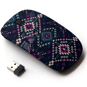Patrón navajo tribal de color oscuro - ratón inalámbrico, ratón óptico portátil 2.4G con receptor Nano USB para niños, niños.