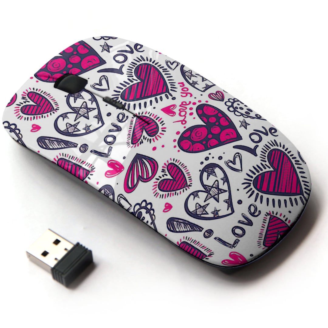 MMSC ♡ Pink Punk Love Pattern - Wireless Mouse, 2.4G Portable Optical