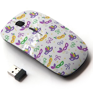 Mardi Gras Bows Print Pattern - Ratón inalámbrico, ratón óptico portátil 2.4G con receptor Nano USB para niños, niños.