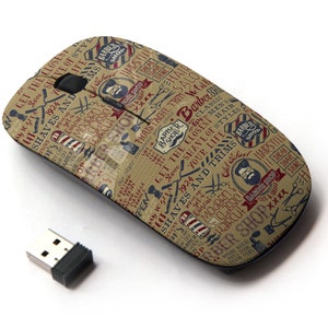 Grunge Barber Shop Elements On Pattern - Ratón inalámbrico, ratón óptico portátil 2.4G con receptor Nano USB para niños, niños.