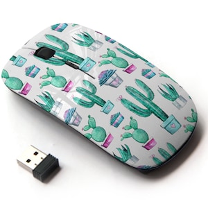 Cactus Succulent Icons Print - Ratón inalámbrico, ratón óptico portátil 2.4G con receptor Nano USB para niños, niños.