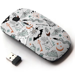Lindo patrón de impresión mágica de bruja - ratón inalámbrico, ratón óptico portátil 2.4G con receptor Nano USB para niños, niños.