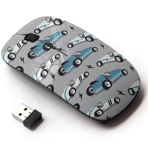 Vintage Race Cars Icons Print - Ratón inalámbrico, ratón óptico portátil 2.4G con receptor Nano USB para niños, niños.