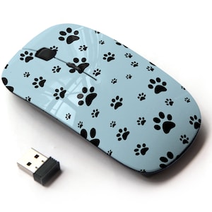 Lindo patrón de impresión de huellas de patas de perro: mouse inalámbrico, mouse óptico portátil 2.4G con receptor Nano USB para niños, niños.