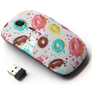 Patrón de donas coloridas: mouse inalámbrico, mouse óptico portátil 2.4G con receptor Nano USB para niños, niños.