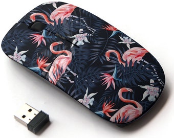 Birds Pink Flamingo Pattern - Wireless Mouse, 2.4G Portable Optical Mouse with Nano USB Receiver for Kids, Children.