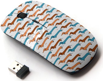 Cute Multicolor Dachshunds On Print Pattern - Wireless Mouse, 2.4G Portable Optical Mouse with Nano USB Receiver for Kids, Children.