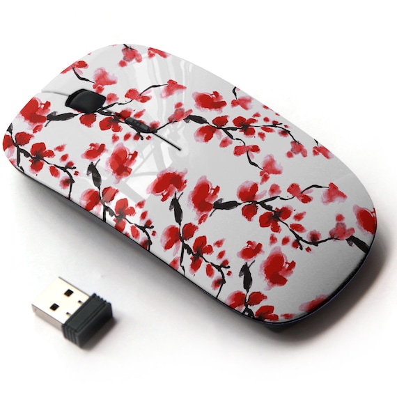 Cherry Blossom Japanese Floral on Pattern - Wireless Mouse