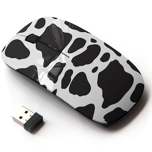 Lindo patrón de vaca - ratón inalámbrico, ratón óptico portátil 2.4G con receptor Nano USB para niños, niños.