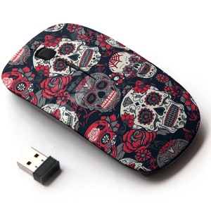Day Dead Colorful Sugar Skull Icons Pattern Print - Wireless Mouse, 2.4G Portable Optical Mouse with Nano USB Receiver for Kids, Children.