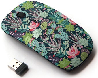 Colorful Tor Succulents Cactuses Print Pattern - Wireless Mouse, 2.4G Portable Optical Mouse with Nano USB Receiver for Kids, Children.