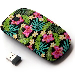 Colorido patrón de impresión de Hibiscus Plumeria Pical - Ratón inalámbrico, ratón óptico portátil 2.4G con receptor Nano USB para niños, niños.