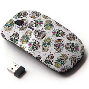 Beautiful Sugar Skulls Icon Pattern Print - Ratón inalámbrico, ratón óptico portátil 2.4G con receptor Nano USB para niños, niños.