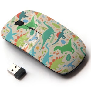 Lindo patrón de dinosaurios Doodle - Ratón inalámbrico, ratón óptico portátil 2.4G con receptor Nano USB para niños, niños.