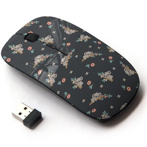 Lindo dibujo animado Koala Floral Icons Print - Ratón inalámbrico, ratón óptico portátil 2.4G con receptor Nano USB para niños, niños.