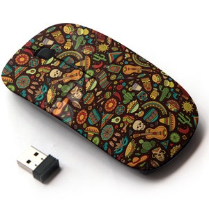 Cartoon Latin American Mexican Pattern Print - Ratón inalámbrico, ratón óptico portátil 2.4G con receptor Nano USB para niños, niños.