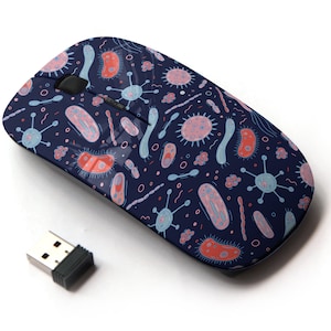 Bacteria Germs Microorganism Pattern Print - Ratón inalámbrico, ratón óptico portátil 2.4G con receptor Nano USB para niños, niños.