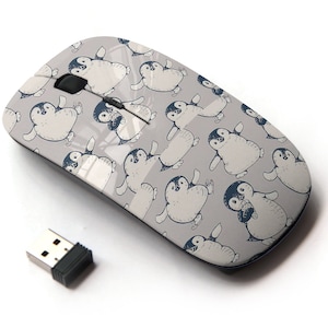 Monocromo Lindo Pingüinos en Patrón de Impresión - Ratón inalámbrico, Ratón óptico portátil 2.4G con receptor Nano USB para niños, niños.