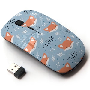 Lindo patrón Fox Wolf - ratón inalámbrico, ratón óptico portátil 2.4G con receptor Nano USB para niños, niños.